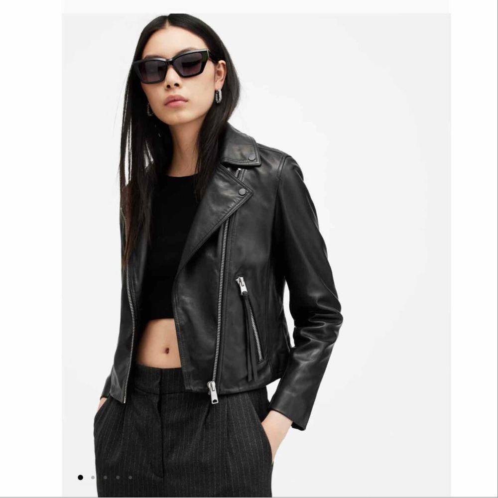 NWT All Saints Dalby Leather Biker Jacket - Picture 3 of 14